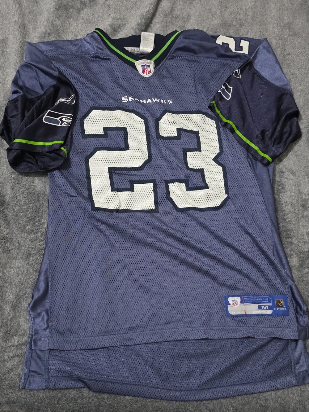 Reebok Seattle Seahawks Navy #23 Football Jersey with Green Trim